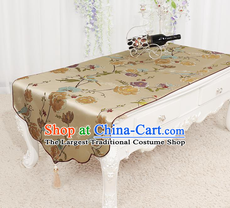 Chinese Classical Khaki Brocade End Table Cover Traditional Household Handmade Table Cloth