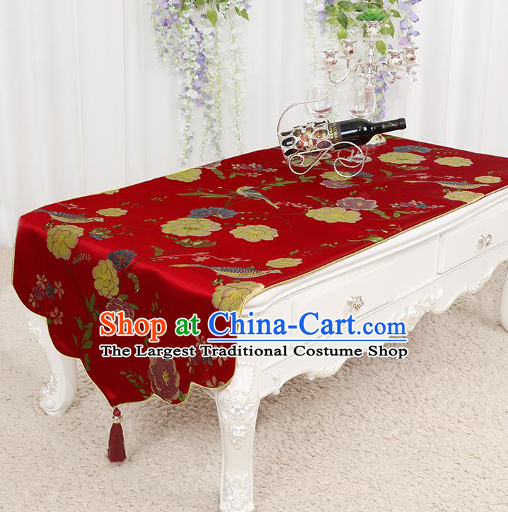 Chinese Classical Red Brocade End Table Cover Traditional Household Handmade Table Cloth