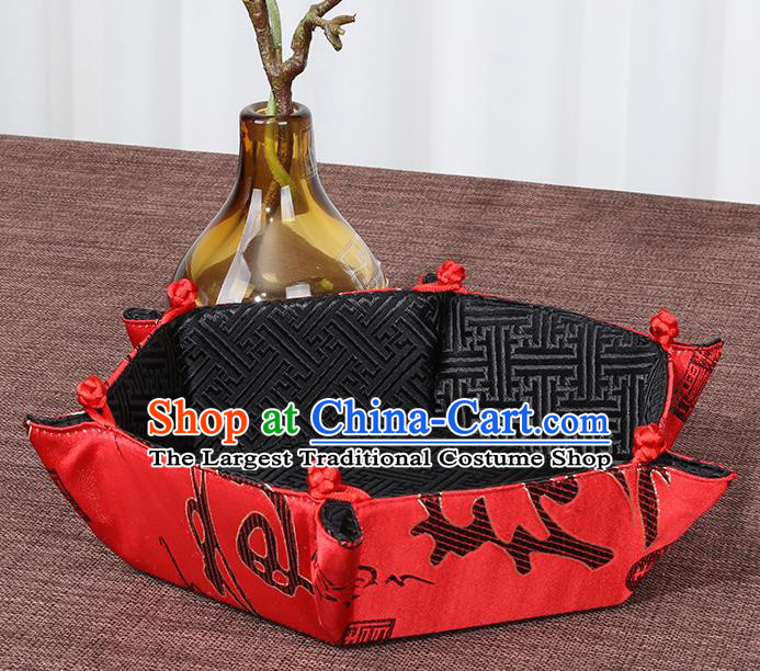 Chinese Traditional Household Accessories Classical Character Pattern Red Brocade Storage Box Candy Tray