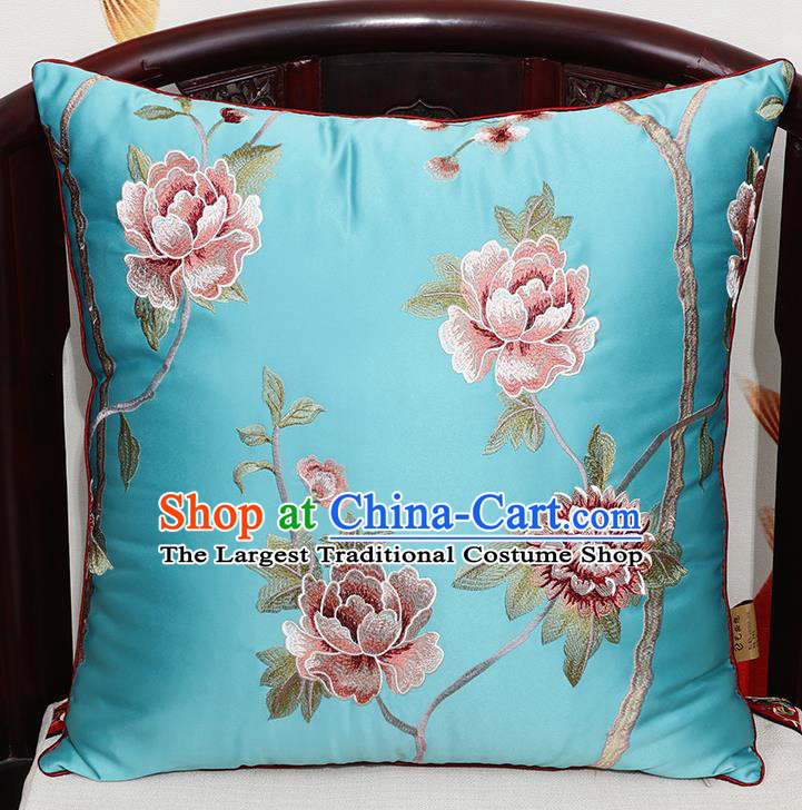 Chinese Classical Household Ornament Traditional Blue Brocade Back Cushion Cover