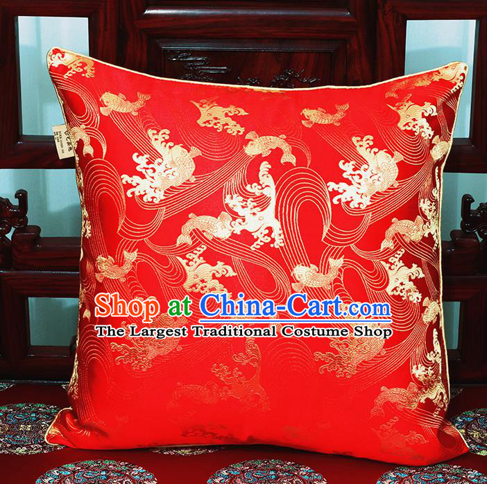 Chinese Classical Household Ornament Traditional Red Brocade Back Cushion Cover