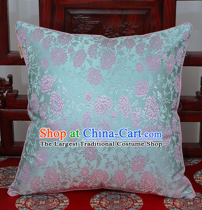 Chinese Classical Household Ornament Traditional Blue Brocade Back Cushion Cover