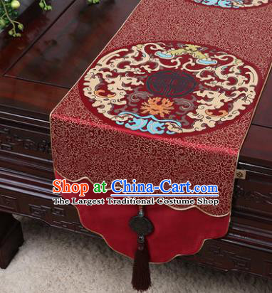 Chinese Traditional Pattern Wine Red Brocade Table Cloth Classical Household Ornament Table Flag