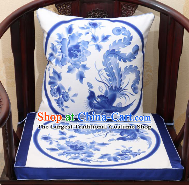 Chinese Classical Household Ornament Traditional Phoenix Peony Pattern White Brocade Cushion Cover and Armchair Mat Cover