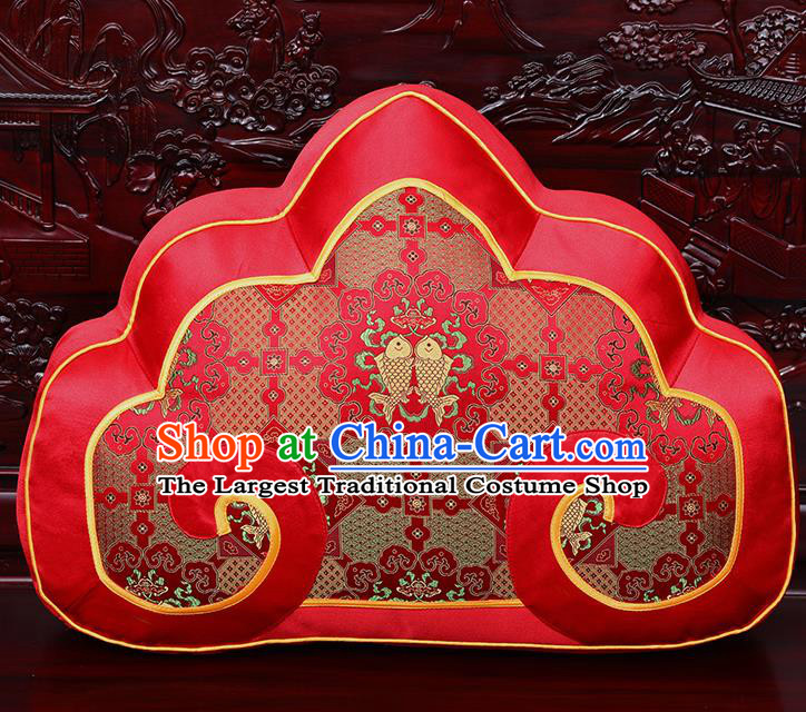 Chinese Traditional Arhat Bed Red Brocade Back Cushion Cover Classical Household Ornament