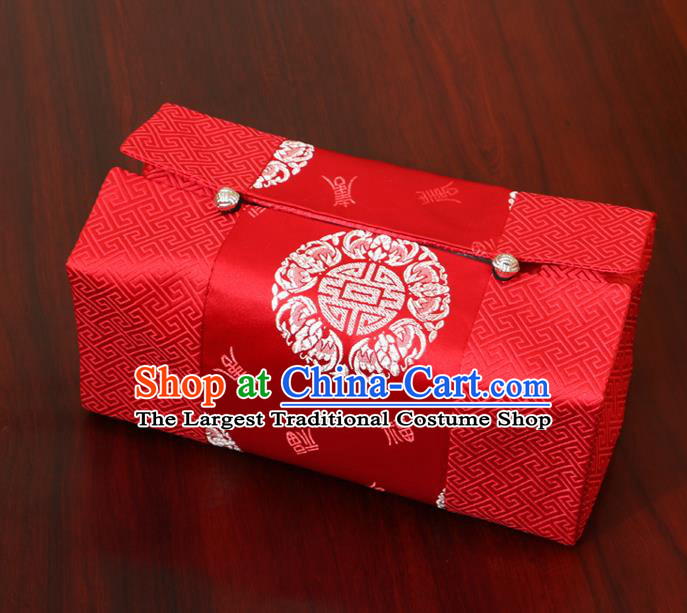 Chinese Traditional Household Accessories Classical Pattern Red Brocade Paper Box Storage Box Cove