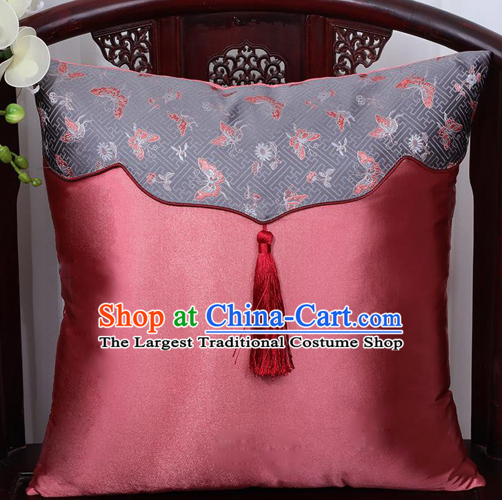 Chinese Traditional Butterfly Pattern Pink Brocade Back Cushion Cover Classical Household Ornament