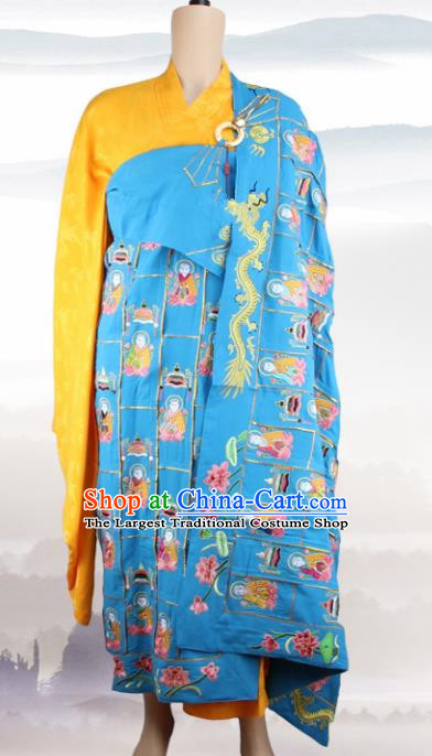 Chinese Traditional Buddhist Embroidered Buddha Blue Cassock Buddhism Dharma Assembly Monks Costumes for Men