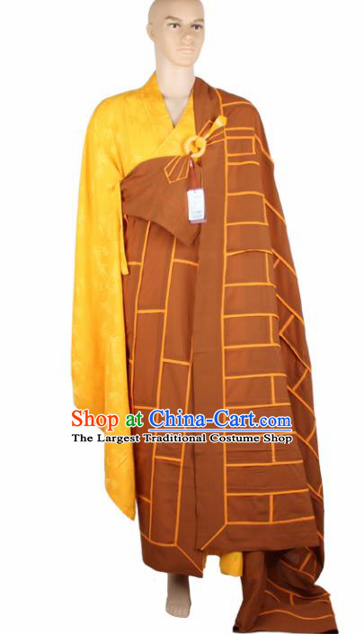 Chinese Traditional Buddhist Brown Cassock Buddhism Dharma Assembly Monks Costumes for Men