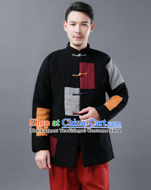 Chinese Traditional Tang Suits National Shirts Mandarin Black Cotton Padded Jacket for Men