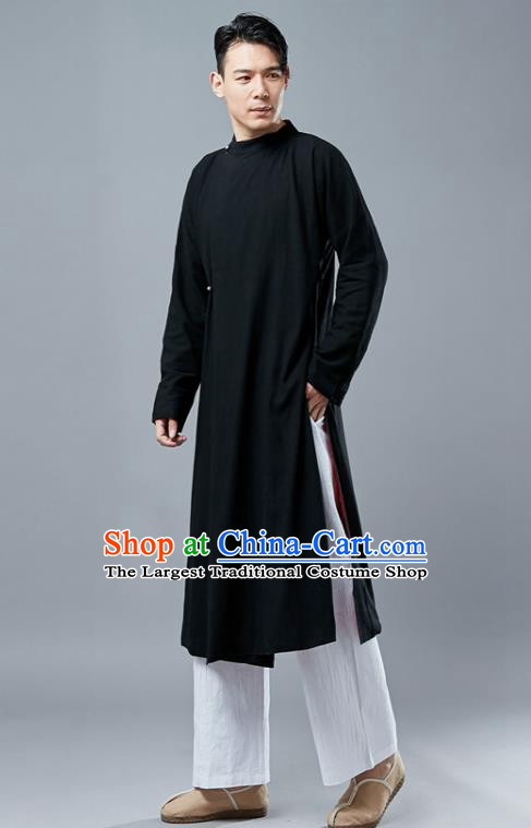 Chinese Traditional Costume Tang Suits Black Gown National Mandarin Robe for Men