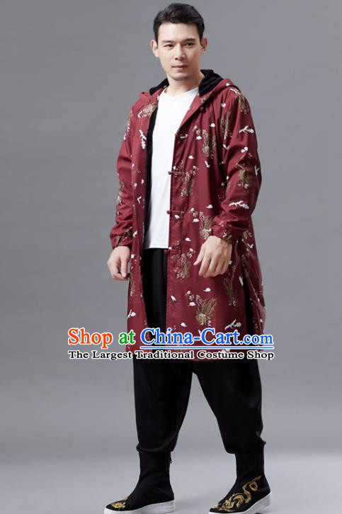 Chinese Traditional Costume Tang Suits Outer Garment National Mandarin Red Coat for Men