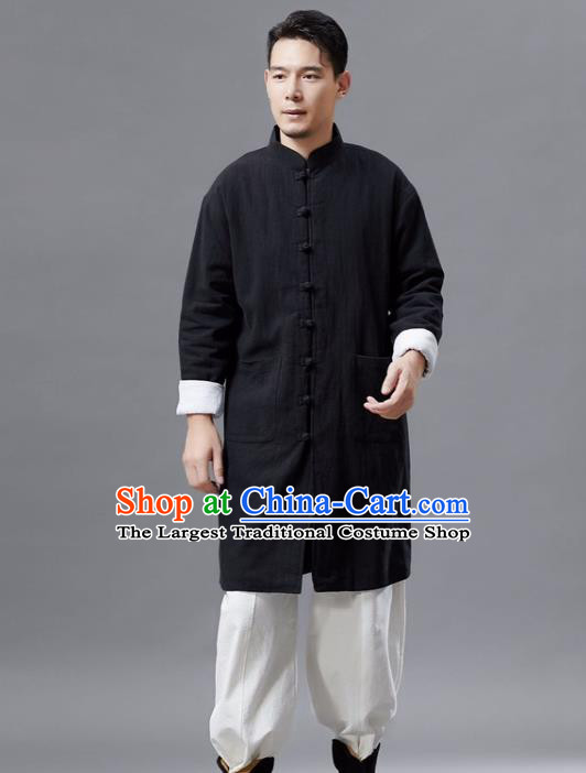 Chinese Traditional Costume Tang Suit Black Shirts National Mandarin Gown for Men