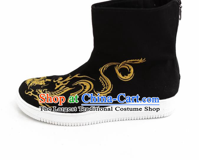 Chinese Traditional Martial Arts Shoes Kung Fu Embroidered Black Cloth Boots for Men