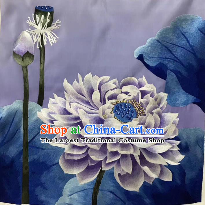 Chinese Traditional Embroidery Craft Embroidered Purple Lotus Silk Patches Handmade Embroidering Accessories