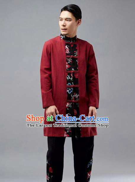 Chinese Traditional Costume Tang Suit Red Coat National Mandarin Jacket for Men