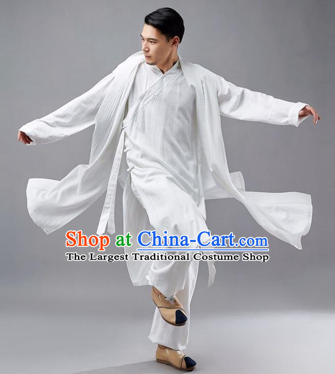 Chinese Traditional Costume Tang Suit White Robe National Mandarin Jacket for Men