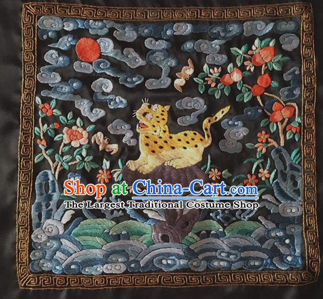 Chinese Traditional Embroidered Leopard Silk Patches Handmade Embroidery Craft