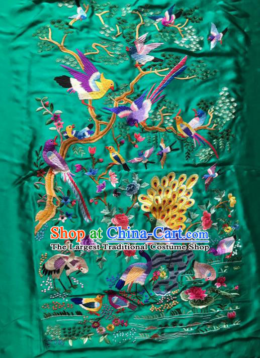 Chinese Traditional Embroidered Green Silk Patches Handmade Embroidery Craft Cloth Fabric