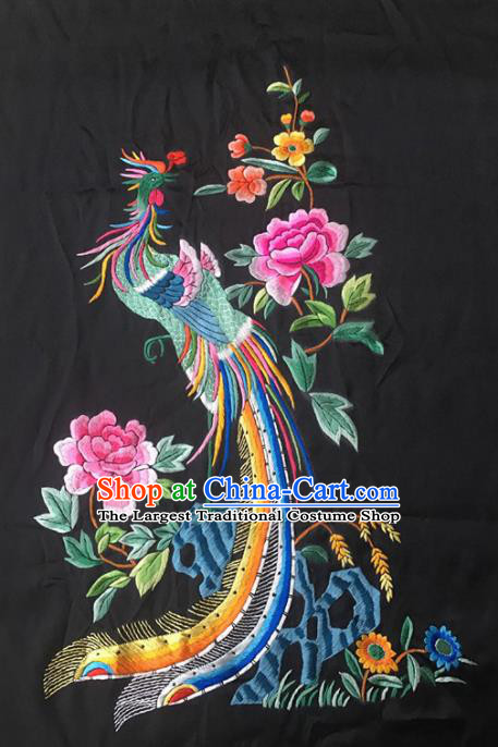 Asian Chinese Traditional Embroidered Phoenix Flowers Silk Patches Handmade Embroidery Craft