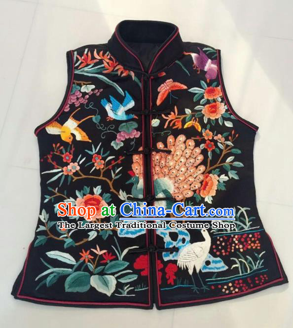 Chinese Traditional Silk Costume Tang Suit Embroidered Peacock Vest for Women