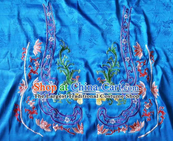 Asian Chinese Traditional Embroidered Dragon Lotus Blue Silk Patches Handmade Embroidery Craft