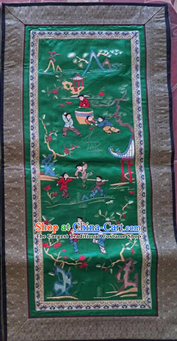 Chinese Traditional Embroidered Green Silk Patches Handmade Embroidery Craft