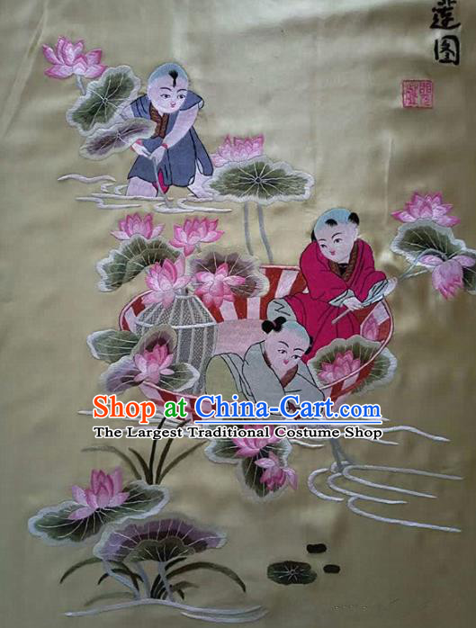 Chinese Traditional Embroidered Lotus White Cloth Patches Handmade Embroidery Craft Silk Fabric