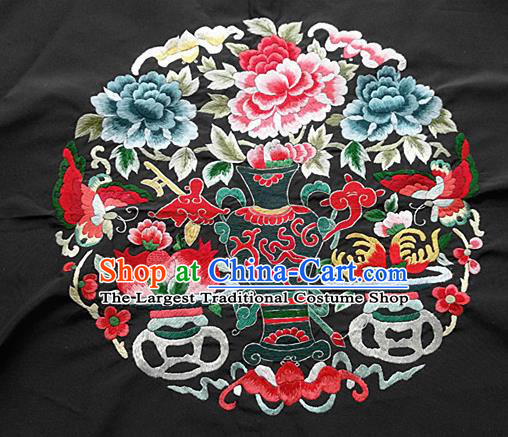 Chinese Traditional Embroidered Peony Cloth Patches Handmade Embroidery Craft Silk Fabric