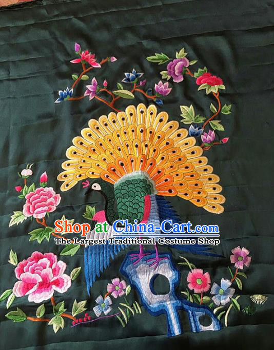 Chinese Traditional Embroidered Peacock Cloth Patches Handmade Embroidery Craft Silk Fabric