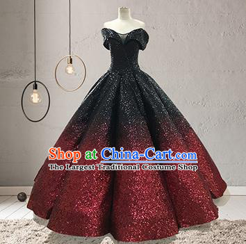 Top Grade Stage Performance Costumes Elegant Red Sequins Full Dress for Women