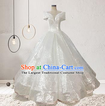 Top Grade Stage Performance Costumes Elegant White Sequins Full Dress for Women