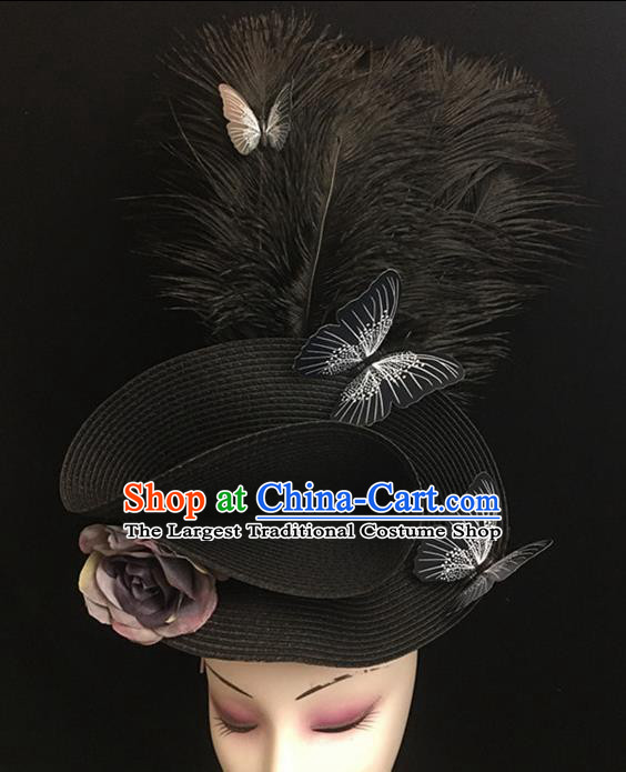 Top Halloween Hair Accessories Brazilian Carnival Catwalks Black Feather Top Hat for Women