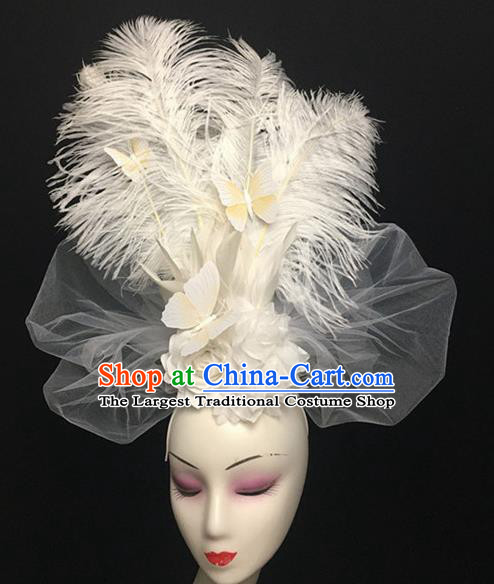 Top Halloween Catwalks Hair Accessories Brazilian Carnival White Feather Butterfly Headdress for Women