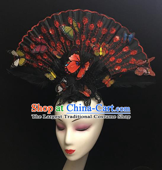 Top Halloween Hair Accessories Chinese Traditional Catwalks Black Fan Headdress for Women