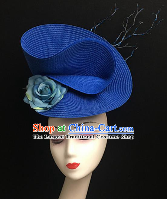 Top Halloween Catwalks Hair Accessories Stage Show Blue Classical Top Hat Headdress for Women