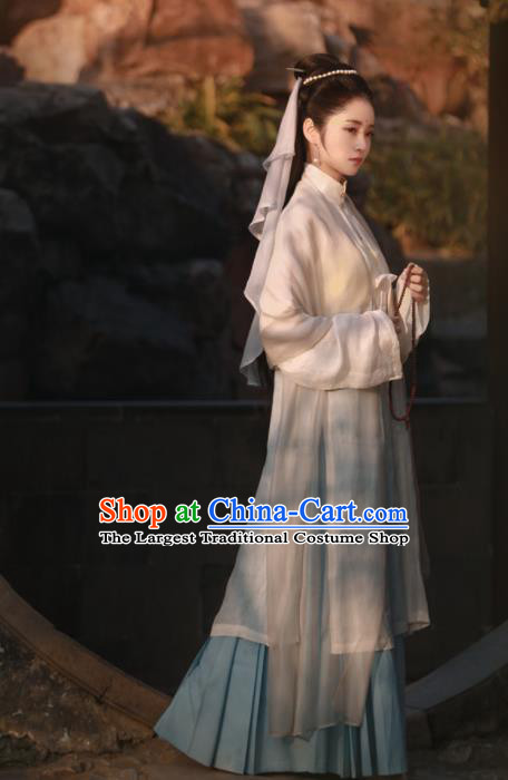 Traditional Chinese Ancient Taoist Nun Hanfu Dress Ming Dynasty Nobility Lady Silk Historical Costumes Complete Set