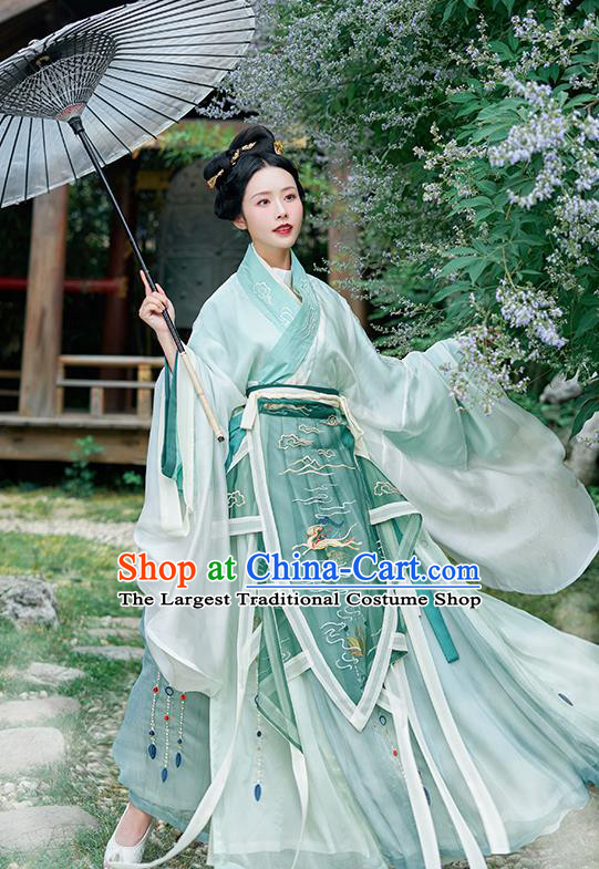 Asian Chinese Jin Dynasty Court Princess Green Hanfu Dress Traditional Ancient Drama Goddess Luo Costumes for Women