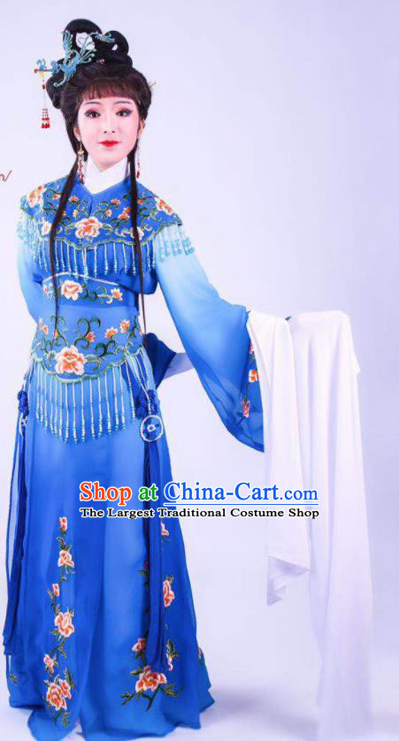 Chinese Traditional Peking Opera Actress Hua Tan Royalblue Dress Ancient Rich Lady Costume for Women