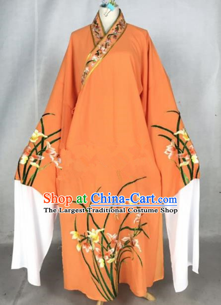 Chinese Traditional Beijing Opera Niche Embroidered Orchid Orange Robe Ancient Number One Scholar Costume for Men