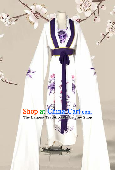 Chinese Traditional Peking Opera Actress Palace Lady White Dress Ancient Royal Princess Costume for Women