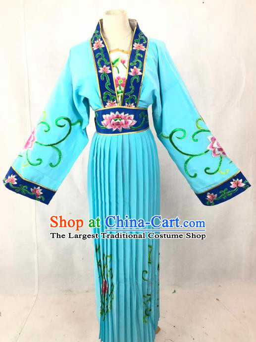 Chinese Traditional Peking Opera Actress Court Maid Blue Dress Ancient Taoist Nun Costume for Women