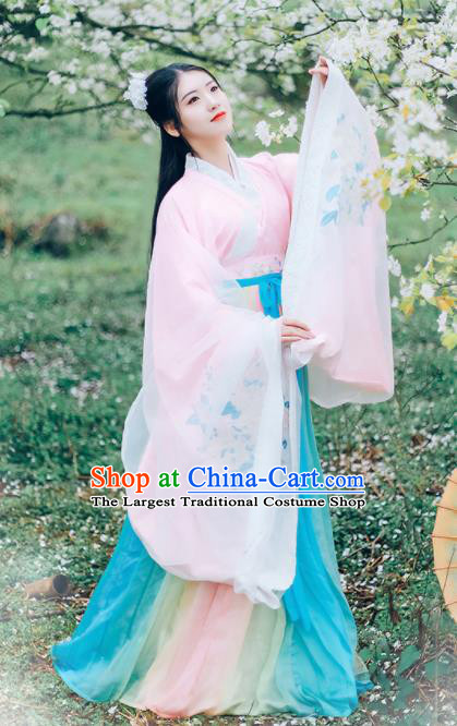 Asian Chinese Jin Dynasty Royal Princess Hanfu Dress Traditional Ancient Goddess Court Lady Costumes for Women