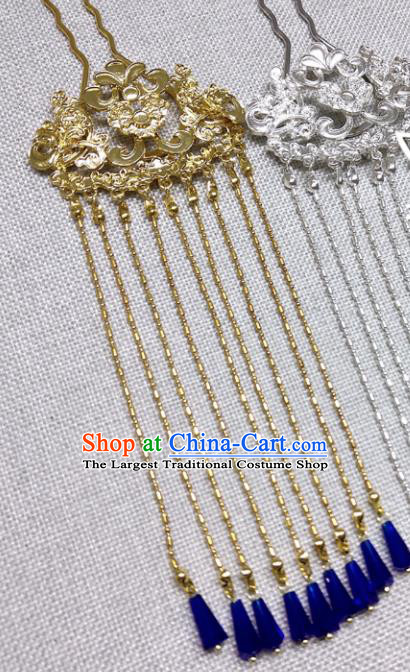 Chinese Traditional Hair Accessories Hanfu Golden Tassel Hairpins Ancient Princess Headwear for Women