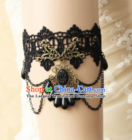 Top Grade Handmade Halloween Armlet Fancy Ball Black Lace Bracelet Accessories for Women