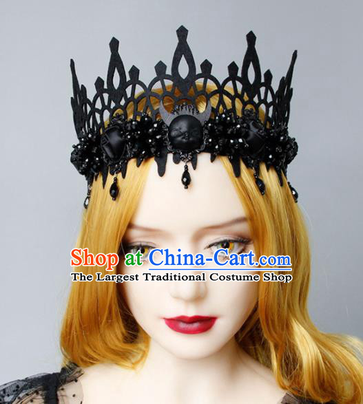 Top Grade Halloween Cosplay Gothic Witch Black Royal Crown Fancy Ball Handmade Hair Accessories for Women