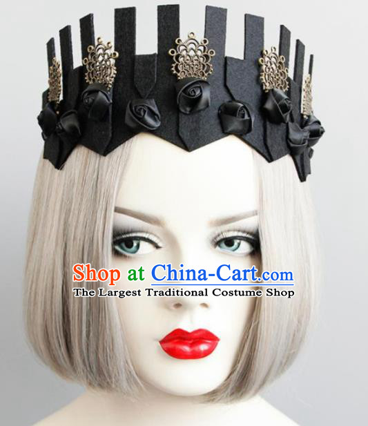 Top Grade Gothic Witch Black Hair Clasp Royal Crown Halloween Cosplay Fancy Ball Handmade Hair Accessories for Women