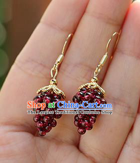 Chinese Traditional Hanfu Grape Ear Accessories Ancient Qing Dynasty Princess Earrings for Women