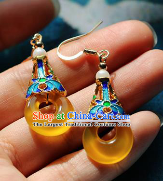 Chinese Traditional Hanfu Yellow Jade Ear Accessories Ancient Qing Dynasty Princess Earrings for Women