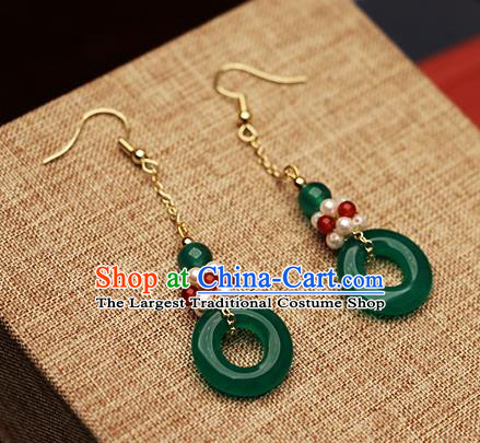 Chinese Traditional Hanfu Jade Pearls Ear Accessories Ancient Qing Dynasty Princess Earrings for Women